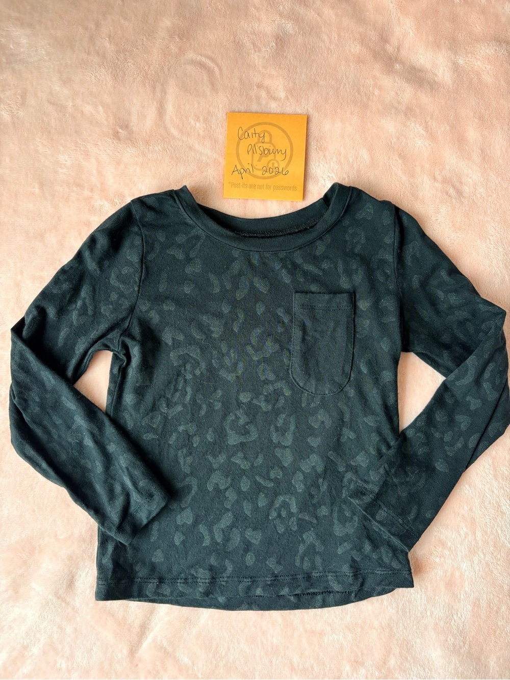Kyte BABY Long-Sleeve Midnight Leopard Pocket Tee - Black